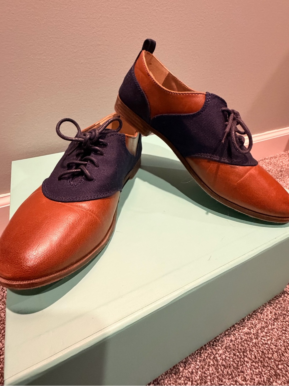 Restricted Two-Tone Brown and Navy Women's Oxford Flats
